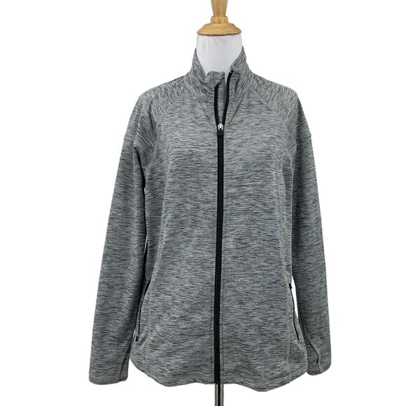 T by Talbots Jacket Womens M Medium Gray Spacedye Zip Up Thumbhole Mock Neck - Picture 1 of 13